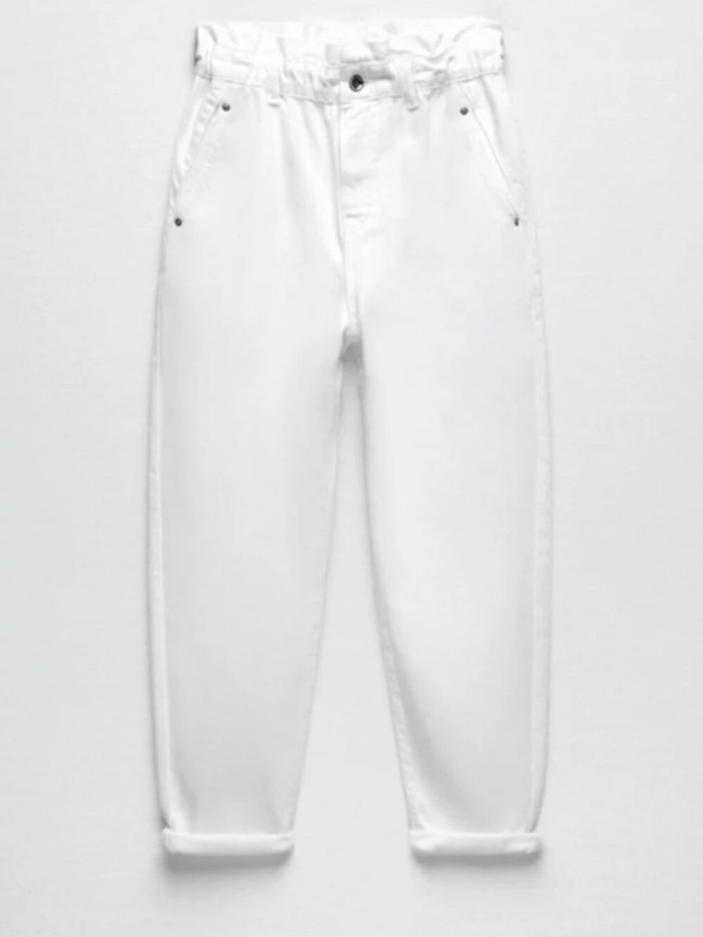 Zara High Waisted Paperbag Baggy White Jeans Z1975 Size US 10 NWT